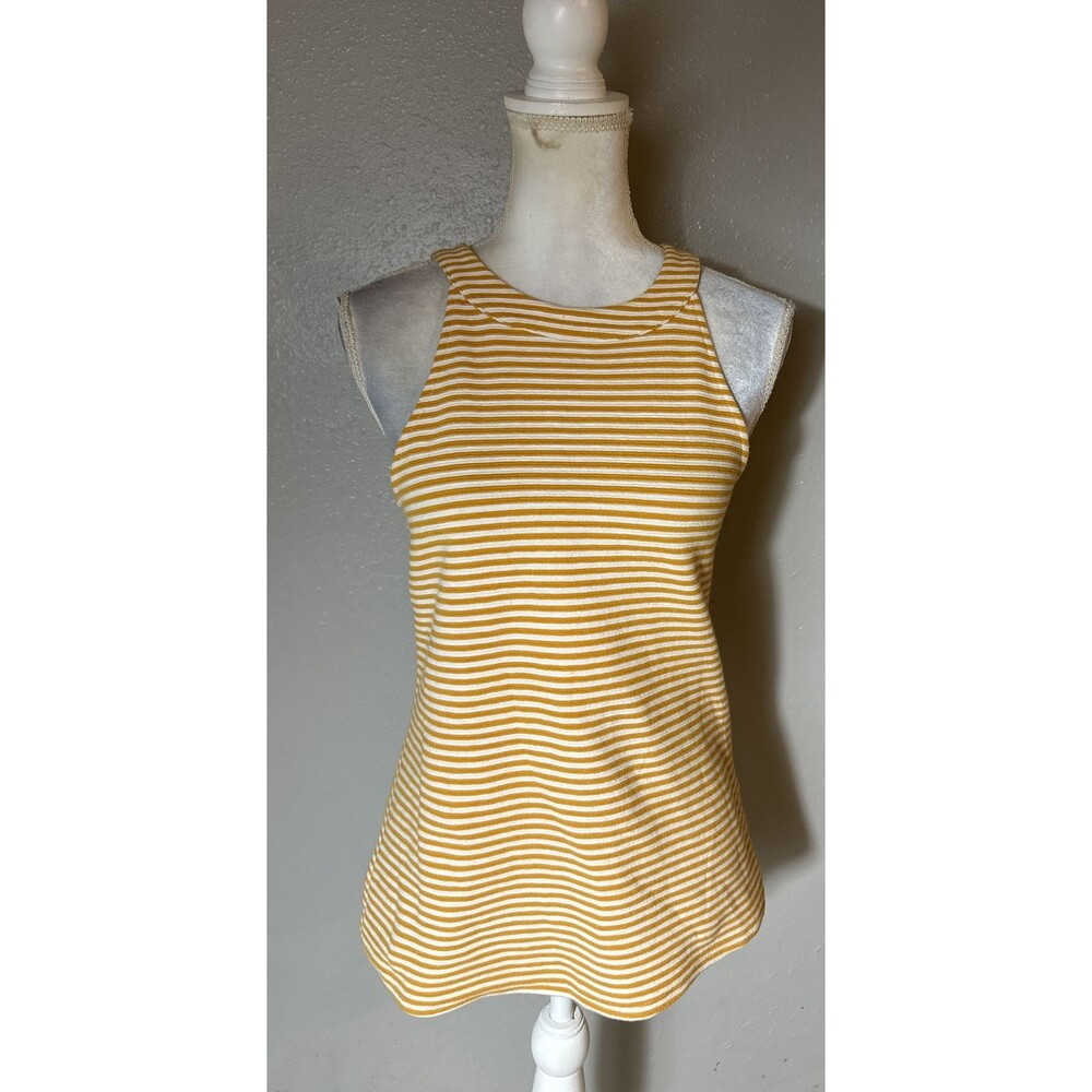 Anthropologie Womens Tank Top Small Deletta Striped Gold Sleeveless Cotton